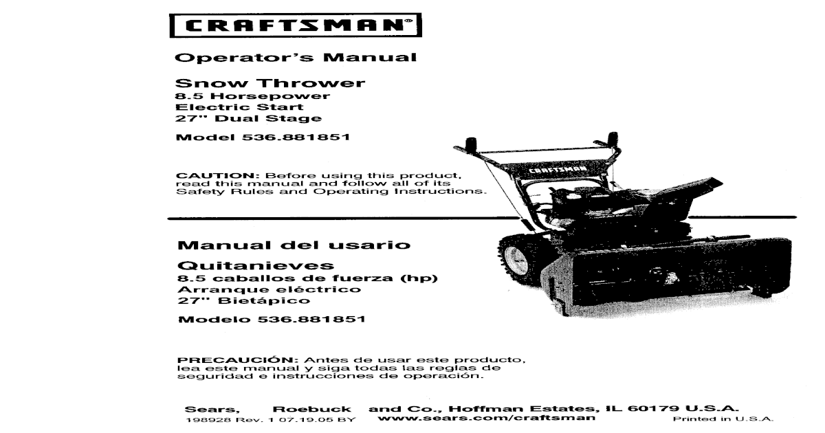 sears craftsman snowblower repair manual